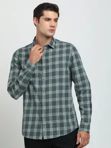 Turtle Men Relaxed Spread Collar Tartan Checked Cotton Slim Fit Casual Shirt
