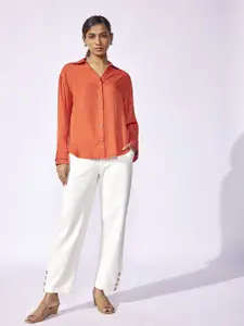 The Label Life Women Solid Spread Collar Comfort Casual Shirt