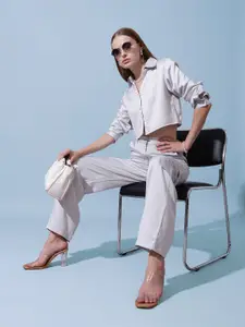 STREET 9 Women Smart Spread Collar Solid Boxy Casual Shirt