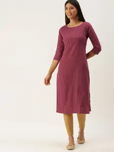 KALINI Striped Round Neck Cotton Straight Kurta