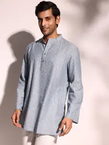 Fabindia Striped Band Collar Pure Cotton Straight Kurta