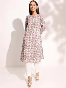Fabindia Floral Printed Round Neck Pure Cotton Straight Kurta