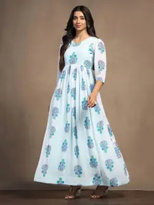 FASHION DREAM Floral Printed V-Neck Maxi Ethnic Dress