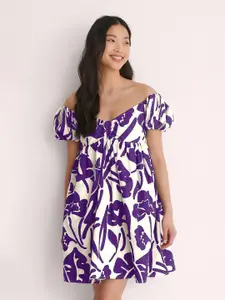 Roadster Crepe Floral Mini Fit and Flare Dress