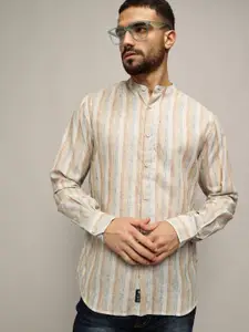 Roadster The Lifestyle Co. Men Premium Band Collar Striped Cotton Casual Shirt