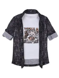 CAVIO Boys Geometric Printed Shawl Collar Jacket With T-shirt