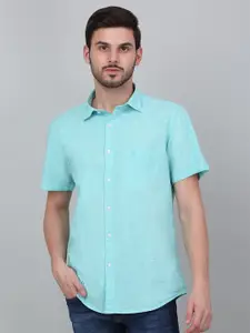 Cantabil Men Spread Collar Solid Cotton Linen Casual Shirt