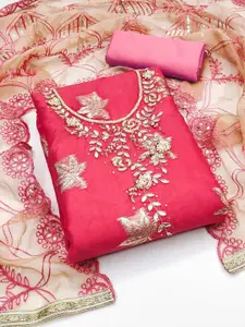 Peachmode Floral Woven Design Organza Unstitched Dress Material