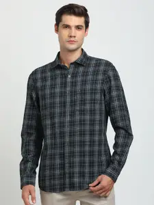 Turtle Men Relaxed Spread Collar Tartan Checked Cotton Slim Fit Casual Shirt