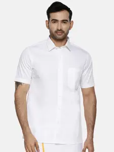 Ramraj Men Spread Collar Solid Cotton Casual Shirt