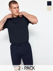 Trendyol Men Solid Printed Cotton Shorts Pack of 2