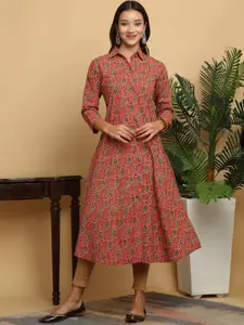 KALINI Paisley Printed Shirt Collar Cotton A-Line Kurta