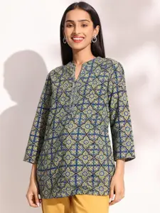 Fabindia Ethnic Motifs Printed Mandarin Collar Pure Cotton Straight Kurti