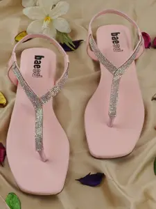 BAESD Women Embellished T-Strap Flats