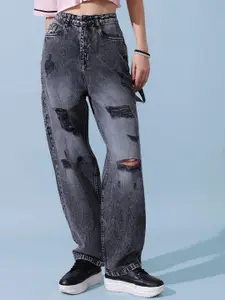 STREET 9 Women Comfort Relaxed Fit Slash Knee Heavy Fade Jeans