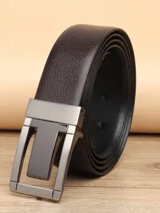 WINSOME DEAL Men Push Pin Closure Textured Formal Belt