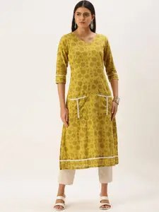 KALINI Floral Printed Cotton Straight Kurta