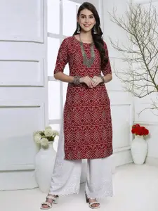 7Threads Bandhani Printed Round Neck Crepe Straight Kurta