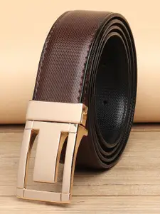 WINSOME DEAL Men Push Pin Closure Textured Formal Belt
