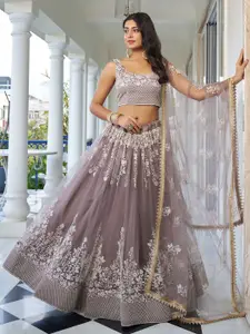 FABPIXEL Embroidered Sequinned Semi-Stitched Lehenga & Unstitched Blouse With Dupatta