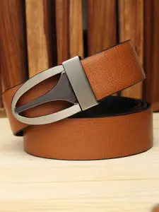 WINSOME DEAL Men Push Pin Closure Textured Formal Belt