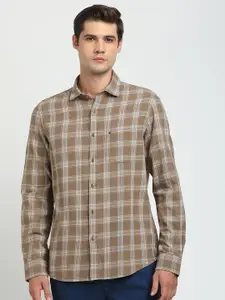 Turtle Men Relaxed Spread Collar Checked Cotton Slim Fit Casual Shirt