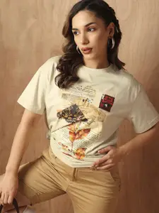 The Roadster Lifestyle Co. Women Typography Printed Round Neck Cotton Oversized T-Shirt