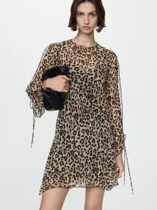 MANGO Animal Print Puff Sleeve A-Line Mini Dress
