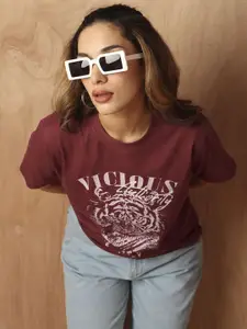 The Roadster Lifestyle Co. Women Animal Printed Round Neck Cotton Boxy Fit T-Shirt