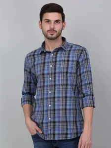 Cantabil Men Spread Collar Tartan Checked Cotton Casual Shirt