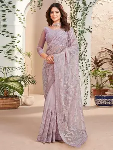 Trendmalls Embellished Sequinned Net Heavy Work Saree