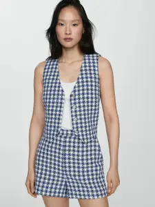 MANGO Women Houndstooth Checked Straight Shorts