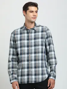 Turtle Men Relaxed Spread Collar Tartan Checked Cotton Slim Fit Casual Shirt