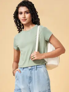 People Women Solid Round Neck Cotton Top