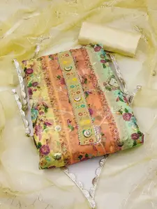 Peachmode Floral Embroidered Sequinned Organza Unstitched Dress Material