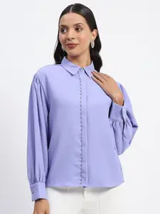 Madame Women Spread Collar Solid Casual Shirt