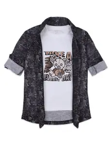 CAVIO Boys Floral Printed Shawl Collar  Open Front Jacket with T-shirt