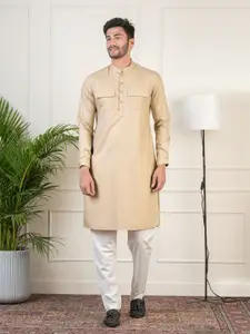 TheEthnic.Co Mandarin Collar Thread Work Pathani Pure Cotton Kurta with Pyjamas