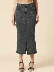 Chemistry Acid Wash Denim Front Slit Pencil Skirt
