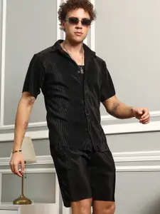 Campus Sutra Pleat-Creased Shirt With Short