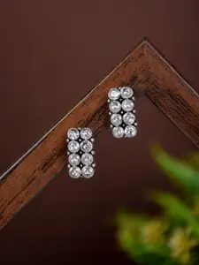 Anvik Silver-Plated AD Studded Geometric Drop Earrings