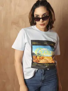 The Roadster Lifestyle Co. Women Typography Printed Round Neck Cotton Boxy Fit T-Shirt