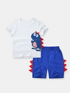 StyleCast Boys White & Blue Printed Cotton T-shirt With Shorts