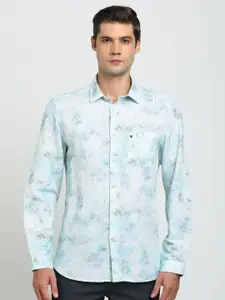 Turtle Men Relaxed Spread Collar Abstract Printed Cotton Linen Slim Fit Casual Shirt