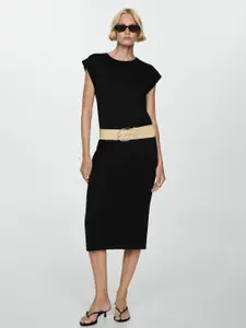 MANGO Belted Pure Cotton Sheath Midi Dress