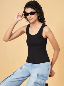 People Women Solid Scoop Neck Cotton Top
