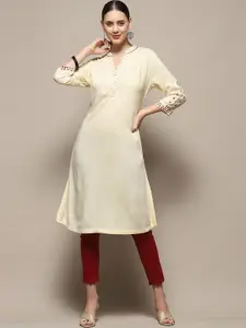 Biba Mandarin Collar Silk Straight Kurta
