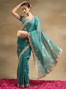 kasee Floral Embroidered Pure Silk Saree