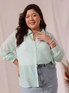 CURVY STREET Women Plus Size Comfort Spread Collar Printed Relaxed Fit Casual Shirt