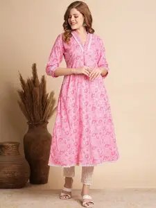FASHOR Floral Printed Chikankari Pure Cotton A-Line Kurta
